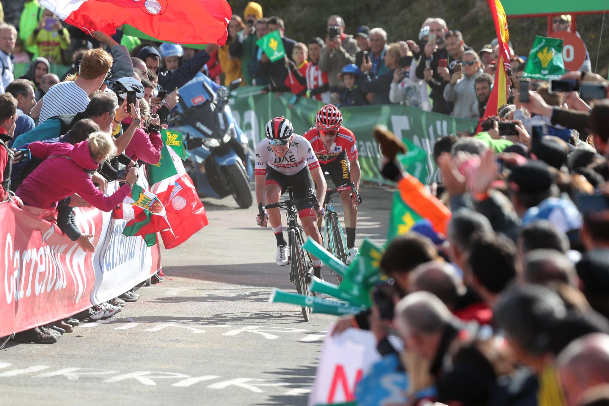 Riders from UAE Team Emirates and Jumbo-Visma at the Vuelta a España 2019