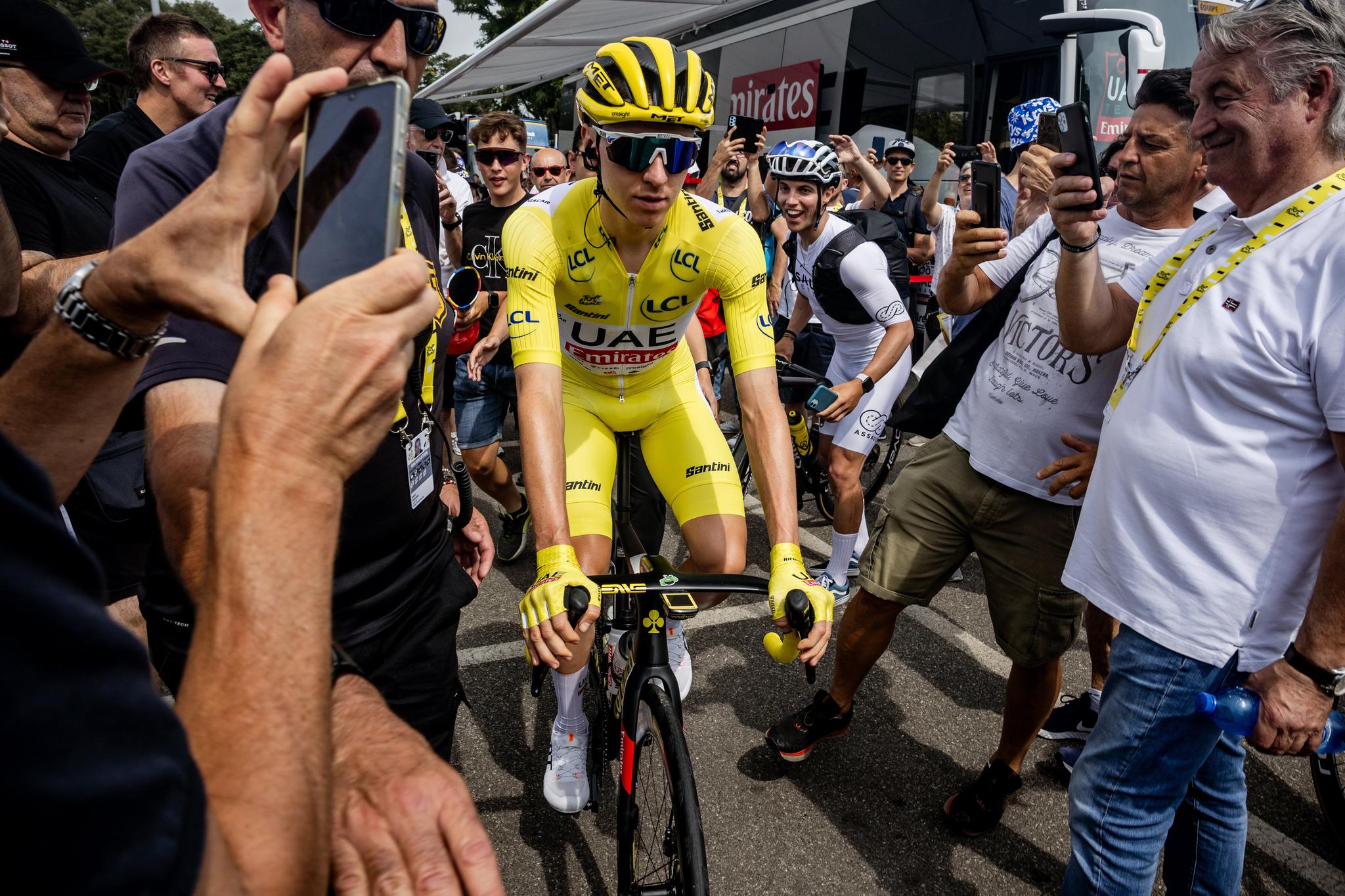 Tadej Pogačar in yellow jersey at the 2024 Tour de France