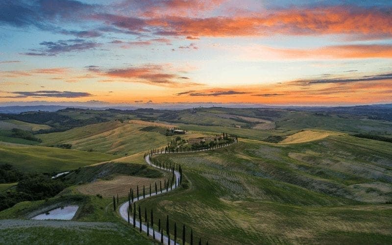 Tuscan landscape at sunset