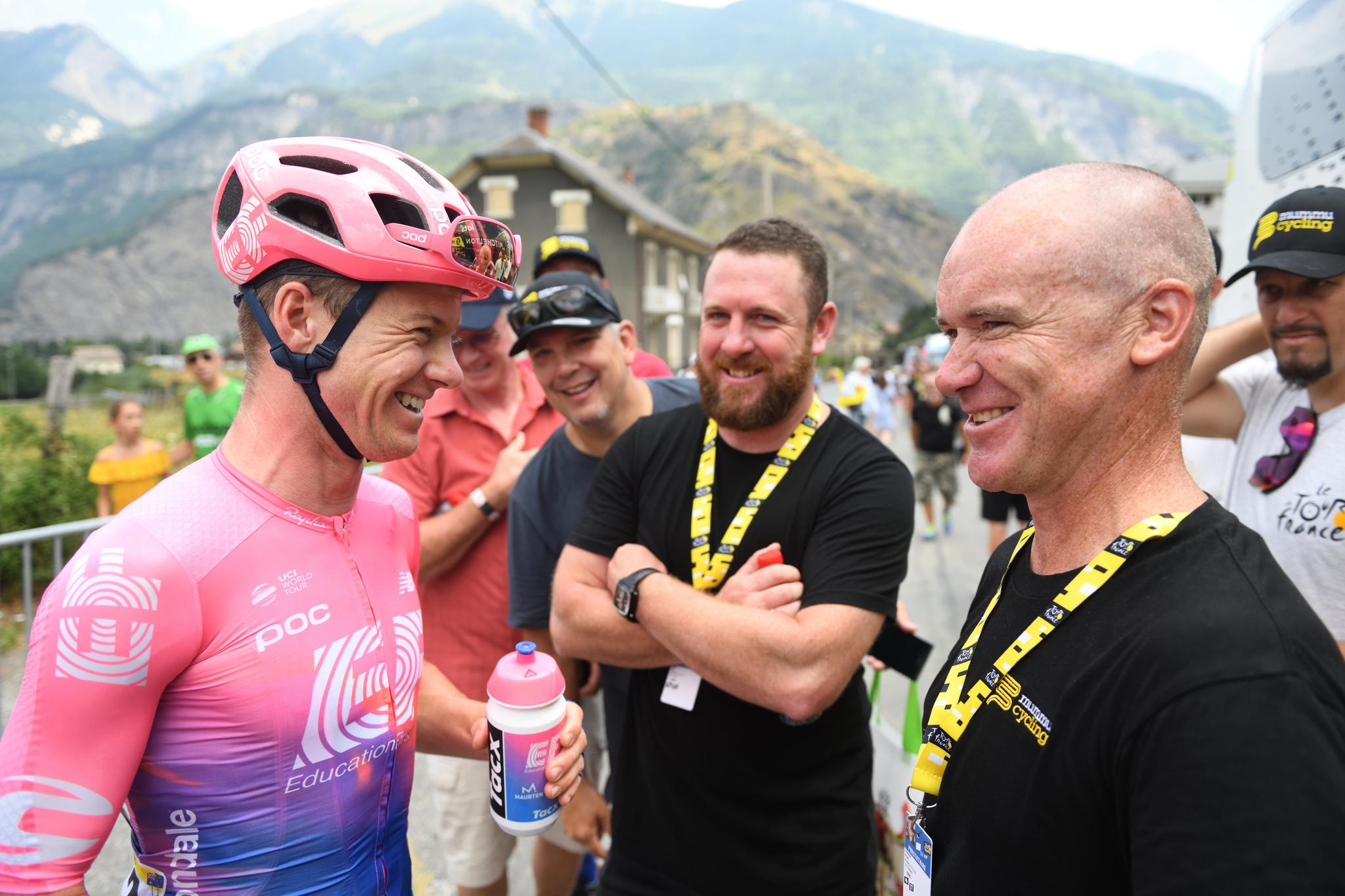 EF Education rider with Mummu Cycling staff at TdF19