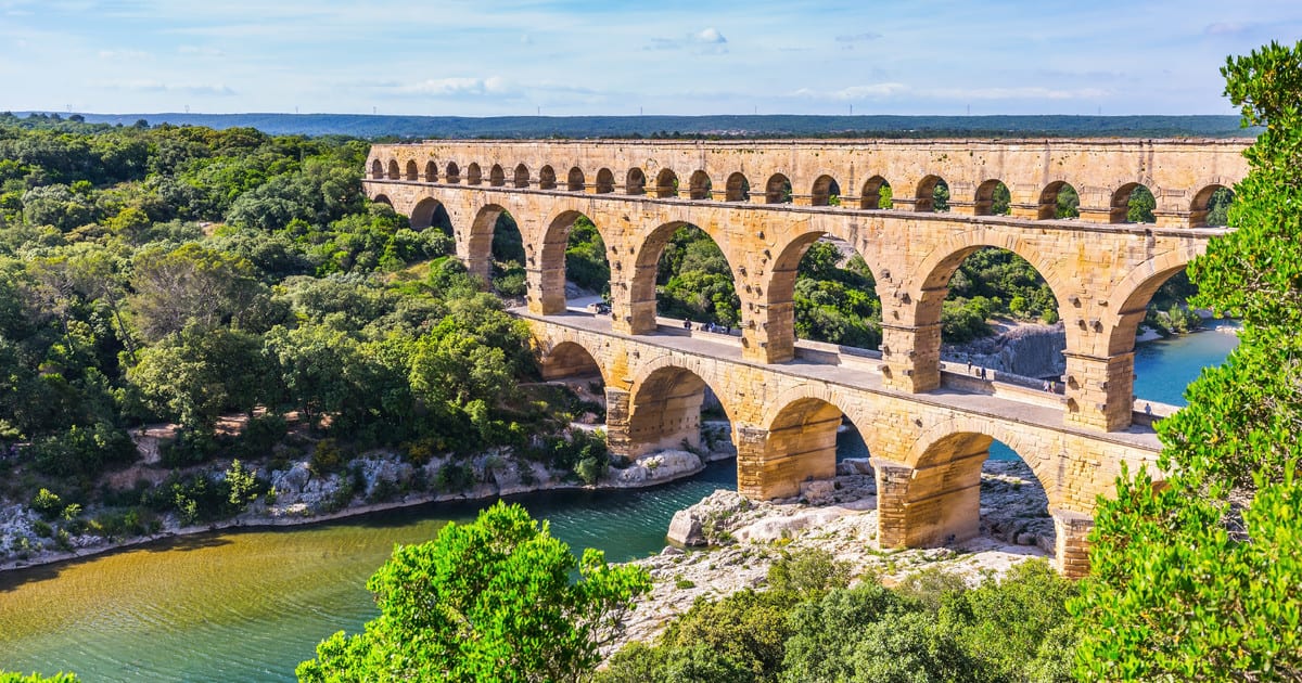 history rich French monuments Pont du Gard, Arc de Triomphe